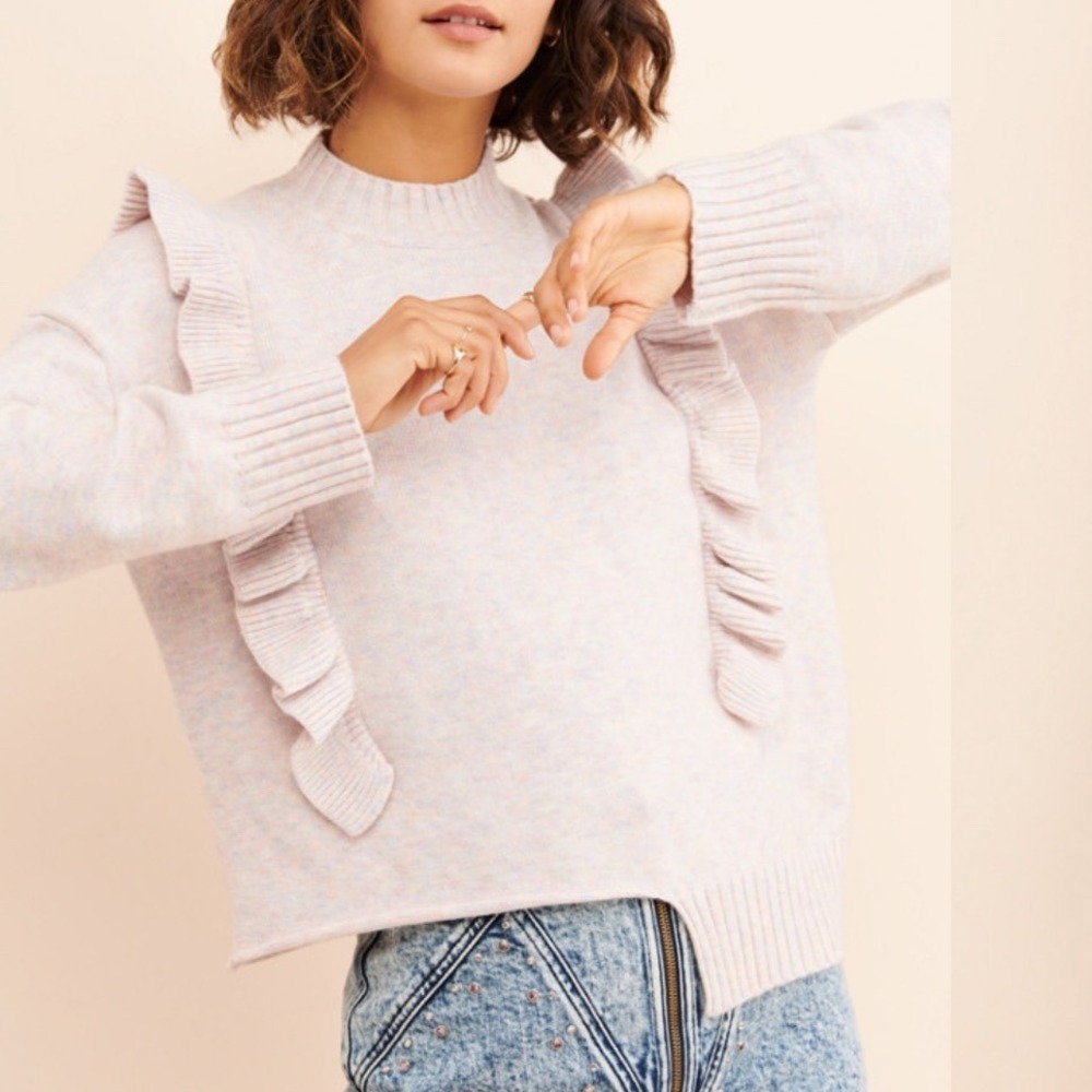 Raga Regina Ruffle Sweater Lilac Speckled‎ Knit Mock Neck Long Sleeve XS